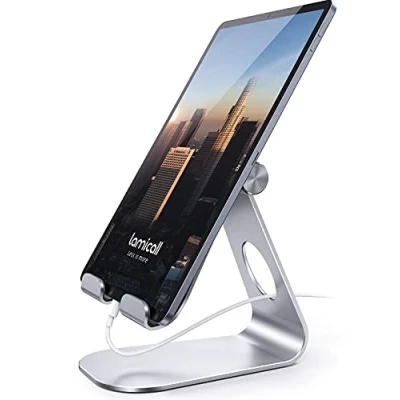 Immagine di Lamicall Supporto per Tablet, Regolabile Tablet da Tavolo Compatibile con iPad 2021 PRO 9.7, 10.5, 12.9, Air Mini 2 3 4 5 6, Switch, Samsung Tab, Altri Argento