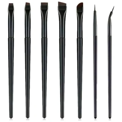 Immagine di TRKETK 7 Pezzi Kit di Pennelli per Eyeliner, Set Make Up Professionale Occhi Eyeliner Fini Angolato &amp; Piatto Pennello a Punta Sottile Correttore (Nero)