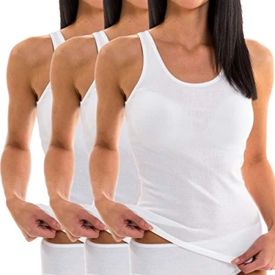 Immagine di HERMKO 1310 Cannottiera da Donna 100% Cotone, Canotta in Fibra Naturale, Testata tossicologicamente Confezione 3 Pezzi, Größe Damen:52/54 (XL), Mehrfarbig (Sortimente):3 x Weiß