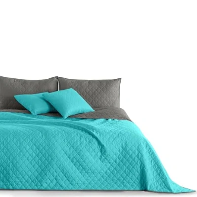 Immagine di DecoKing Copriletto Reversibile Bicolore Turchese Argento Acciaio Grigio Axel 2 piazze Matrimoniale 240x260 cm