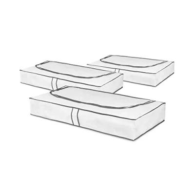 Immagine di COMPACTOR Set di 3 Custodie salvaspazio extra piatte sottoletto, Antipolvere, Bianco, Polipropilene e EVA, 45 x 108 H. 15 cm, RAN9812