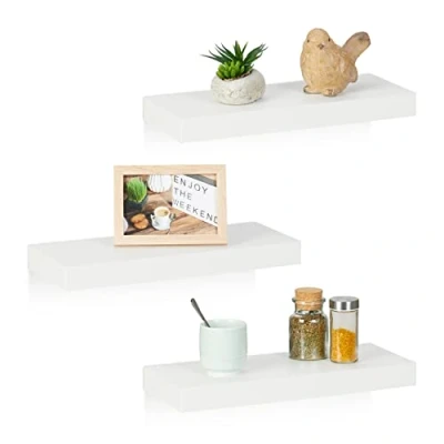 Immagine di Relaxdays Mensole da Muro, Set 3 Ripiani Sospesi, LxP: 38 x 15 cm, Scaffale MDF, Libreria Parete, Design Moderno, Bianco, Legno ingegnerizzato