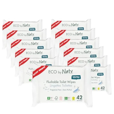 Immagine di Eco by Naty Salviettine lavabili per WC Salviette umidificate e a base vegetale, senza sostanze chimiche ipoallergeniche, sicure la pelle sensibile dei bambini (504 unità, 12x42)