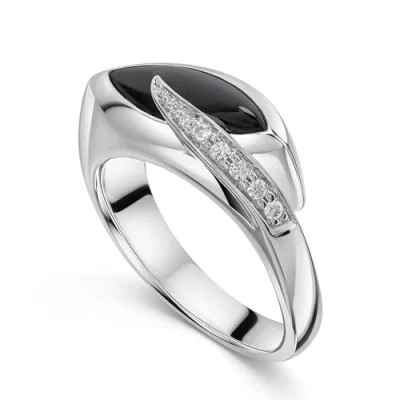 Immagine di MATERIA Anello da donna a goccia in argento 925 rodiato con onice e zirconi, misura 51 62#SR 40 Argento, 20, cod. #SR