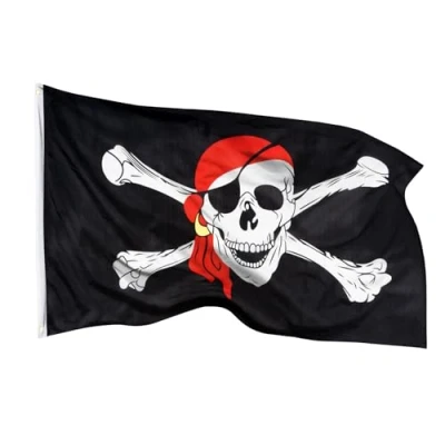 Immagine di Bandiere di aricona bandiera Pirata, resistente alle intemperie con 2 occhielli in metallo dei pirati teschio 90 x 150 cm