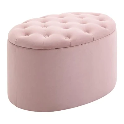 Immagine di DecHome Pouf Contenitore Ovale, Imbottito e Trapuntato 71x52x42cm Velluto Rosa