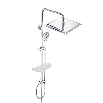 Immagine di JOHO Colonna Doccia idromassaggio con Soffione Senza Miscelatore Set Completo a pioggia Porta Ogetti Mensola in Acciaio INOX 30 * 30cm.