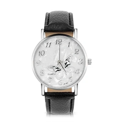 Immagine di Orologio al Quarzo da Donna Polso analogico Femminile con Cinturino in Pelle PU Moda Semplice Disegno a Farfalla(Nero)
