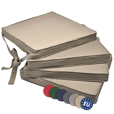 Immagine di Beautissu Cuscini per sedie in Set da 4 unità Loft SK 45x40x5 cm Comodi e Resistenti con Pratico Laccio Beige