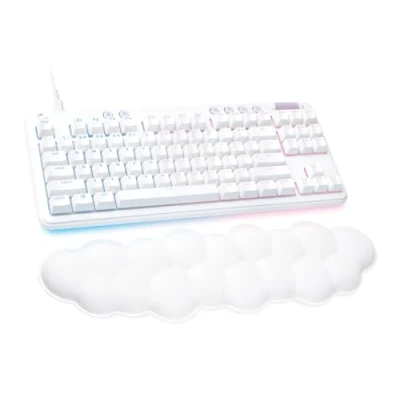 Immagine di Logitech G Tastiera da gioco meccanica cablata G713 con illuminazione RGB LIGHTSYNC, interruttori lineari (marrone GX) e poggiapolsi per tastiera, compatibile PC Mac, colore: Bianco nebbia