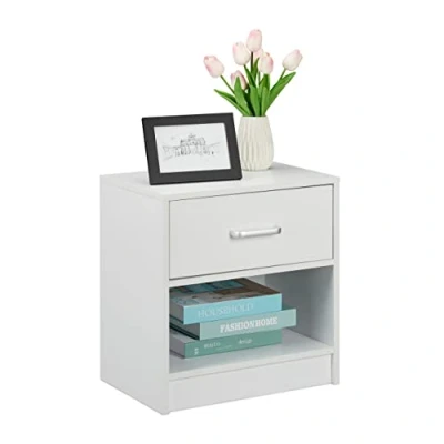 Immagine di Relaxdays Comodino con Cassetto, Design Aperto HLP: 41,5 x 39 31 cm, Tavolino Basso per Salotto &amp; Camera, Bianco, 1 pz