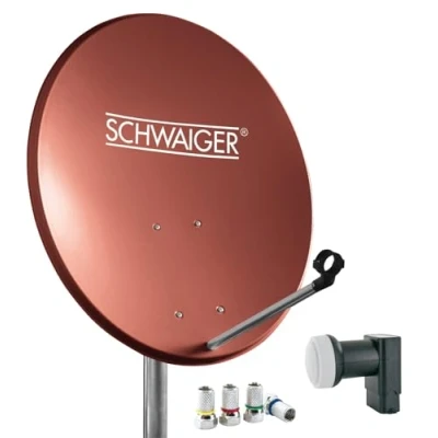 Immagine di SCHWAIGER 494 Sistema SAT set satellitare Parabola Twin LNB digitale 8x connettori F 7mm Antenna in alluminio completo Mattone rosso 55 x 62 cm