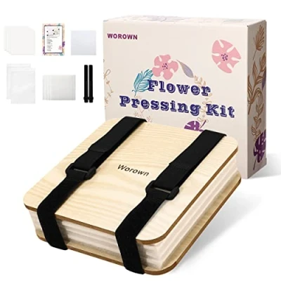 Immagine di Worown Kit per pressare i fiori da 15 x cm, mini pressa foglie e piante a 4 strati, incluse le istruzioni la creazione di campioni biglietti auguri (Bianco)