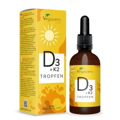 Immagine di Vitamina D3 + K2 Gocce 2000 UI 60ml K2VITAL® All Trans MK 7 D3V® Colecalciferolo &amp; Menachinone con Olio MCT Bio Vegan Alta Biodisponibilità e Alto Dosaggio Vegavero®