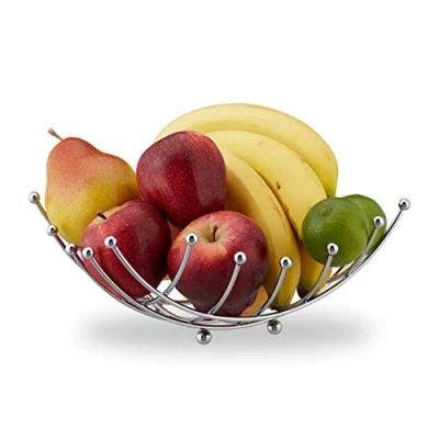 Immagine di Relaxdays Cestino Portafrutta da Tavolo, Cesta Centrotavola 10 x 26 cm, Frutta &amp; Verdure, Design Moderno, Argento