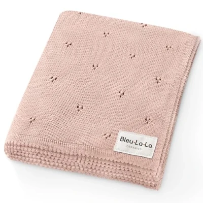Immagine di Bleu La Coperta per Fasciatoio Neonati Lavorata a Maglia in 100% Cotone Organico di Lusso Morbida e Accogliente Culla Unisex Ragazze (Scarpette da Balletto)