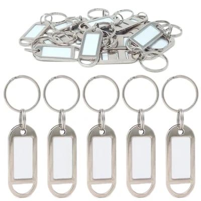 Immagine di Kahns Trade Targhetta Portachiavi in Metallo con Etichetta personalizzata, Targhette resistenti Anello per Chiavi, Bagagli e Animali domestici (ARGENTO, 10 pz)