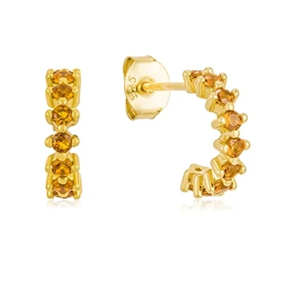 Immagine di Brandlinger ® Orecchini in argento sterling 925 placcato Oro (18 K) con zirconi di diversi colori, diametro 12 mm e Argento, colore: (ambra)