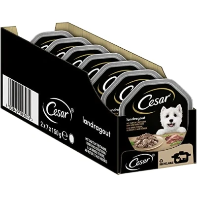 Immagine di Cesar Cibo per Cani, Umido con pollame e Verdure, 7 Pezzi (7 x 2 Ciotole 150 g)