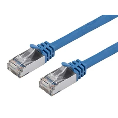 Immagine di Cavo patch Ethernet Monoprice Cat7 30,48 M (100 piedi) Blu, Flexboot, RJ45, Stranded, 600 Mhz, S/FTP, CMX, Puro filo di rame nudo, 26AWG Serie Entegrade