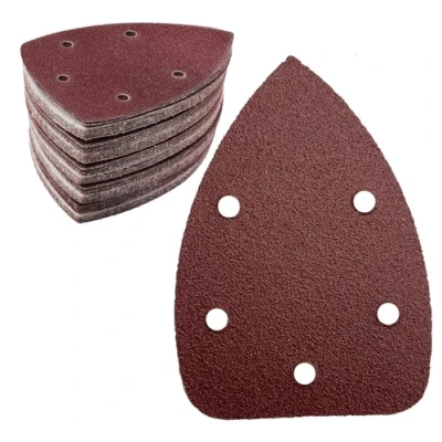 Immagine di 50 pezzi di carta vetrata triangolare, grana 80, 5 fori, in velcro, a delta, per smerigliatrice 140 x 100 mm