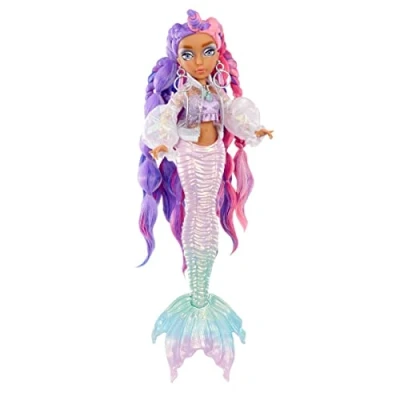 Immagine di Mermaze Mermaidz KISHIKO Bambola alla moda sirena con coda che cambia colore in acqua ghiacciata e capelli rosa viola Include vestito accessori Articolata, puó posare Età: 4+ anni