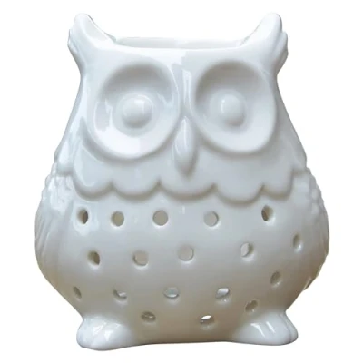 Immagine di Bruciatore profumato a base di cera profumata, diffusore oli essenziali e profumi, portacandele in ceramica, bianco, portafortuna, altezza 12 cm, gufo Zen&#039;Arôme