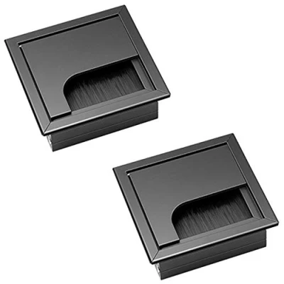 Immagine di Passacavi Scrivania Passacavo Rettangolare Accessori da 2 Pezzi 80 mm x in Lega di Alluminio con Guarnizione a Spazzola Uscita Cavo per Uffcio e Casa.