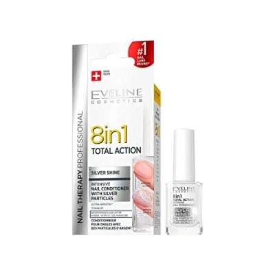 Immagine di Eveline Cosmetics 8 In 1 Total Action Intensive Crescita Rinforzante Nail Hardener Siero Silver Shine 12 ml Trattamento Riparatore Per Unghie Rotte E Fragili Facile Applicazione