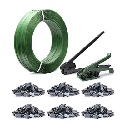 Immagine di U.S. Solid Kit tensionatori per imballaggio pesante, attrezzo di legatura pallets, tensionatore reggiature, sigillatura, 600 sigilli in metallo, rotolo reggiatura PET da 600m