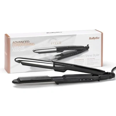 Immagine di BaByliss ST496E Piastra a Vapore 2in1 Steamshine Ceramic Diamond da 39 mm, Lisciante, 5 Temperature, Auto Spegnimento di Sicurezza, Nera e Argento
