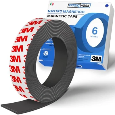 Immagine di Rotolo di nastro magnetico Effektwerk (6 metro), strisce magnetiche extra spesse e larghe con forte supporto autoadesivo, facile da tagliare attaccare su superfici piane