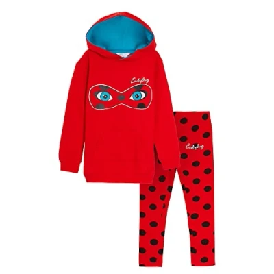 Immagine di Miraculous Coccinella lunga felpa con cappuccio + leggings set per ragazze e ragazzi, Rosso, 3 4 Anni