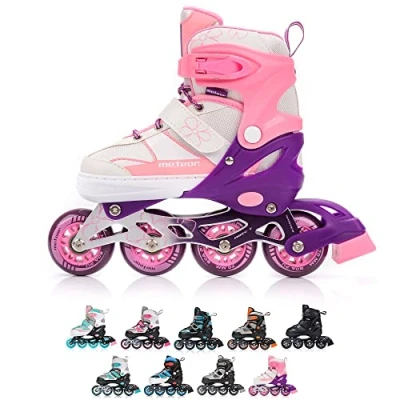 Immagine di meteor Pattini in Linea Bambini Gioventù Dimensione Regolabile Rollerblades Cuscinetti ABEC 7 Ruote PU (S, ROX Pink)