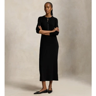 Immagine di Polo Ralph Lauren Woolblend Ribknit Henley Dress Vestito di maglina, Donna, Taglia: Small, Black