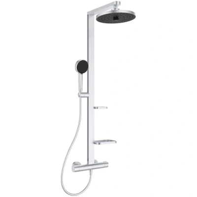 Immagine di Ideal Standard Alu+, Colonna doccia termostatica in alluminio, Miscelatore termostatico esterno a doppia uscita, Matt Silver