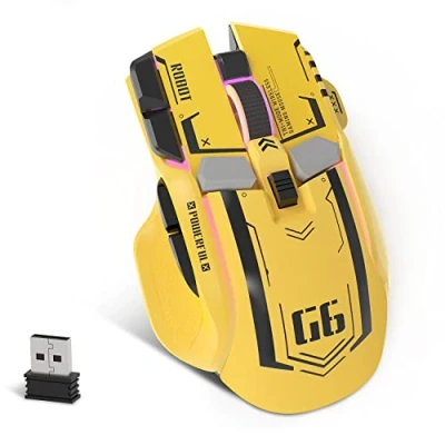 Immagine di KUIYN mouse G6 Tri Mode, Bluetooth wireless 2.4G cablato di tipo C con retroilluminazione RGB 11, da gioco meccanico 10 pulsanti e pulsante accensione, DPI regolabile