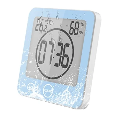 Immagine di Termometro Igrometro Digitale, Orologio da Bagno Impermeabile Allarme Toccare Controllo Timer per il Conto Alla Rovescia, Termoigrometro Interno Casa Monitor di Temperatura e umidità (Blu)