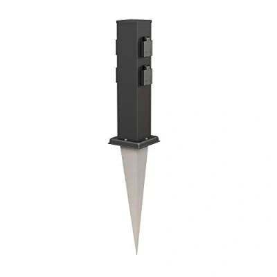 Immagine di ledscom.de Presa di corrente da giardino Polly con picchetto a terra per esterni, IP44, 4 vie, acciaio inox, angolare, nero, 40cm