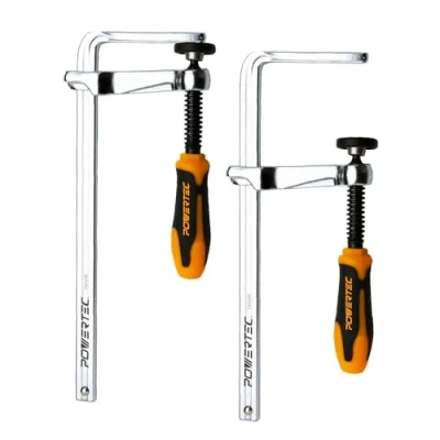 Immagine di POWERTEC 71409 Morsetto per guida a vite rapida MFT e sistema di guide sega binario, capacità 17,8 cm x profondità 6,5 cm, forza serraggio 181,4 kg, confezione da 2
