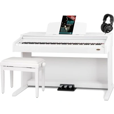 Immagine di Classic Cantabile DP 210 WM Pianoforte digitale 88 Tasti con meccanica a martelletti Pianola musicale USB to host, 64 polifonia, 24 voci, 3 pedali Set panca e cuffie Bianco Opaco