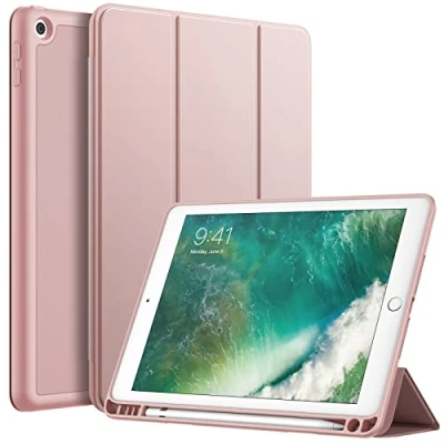 Immagine di JETech Custodia per iPad 9,7 Pollici (6a/5a Generazione, 2018/2017) con Portapenne, Cover Tablet Sottile Retro in Morbido TPU Auto Svegliati/Sonno (Oro Rosa)