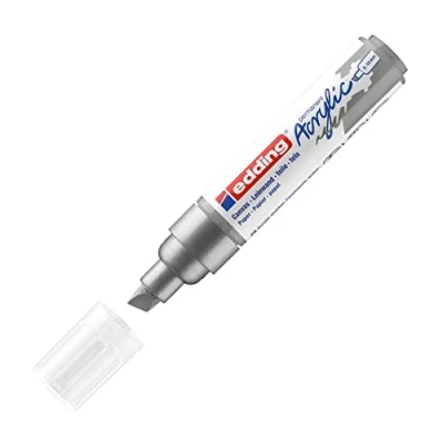 Immagine di edding 5000 Marcatore Acrilico Largo, Argento, 1 a Vernice Acrilica, Punta Scalpello 5 10Mm, Pennnarello per Disegno Su Tela, Carta, Legno, Sassi/Ciotoli