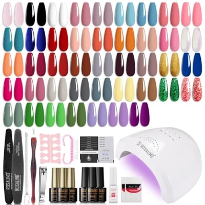 Immagine di ROSALIND Kit Semipermanente Unghie, con Lampada 48w UV/LED Set Smalto Rosa Nero Bianco Verde Viola Blu Glitter Professionale Completo UV LED Soak Off Smalti Gel per Unghie Mini