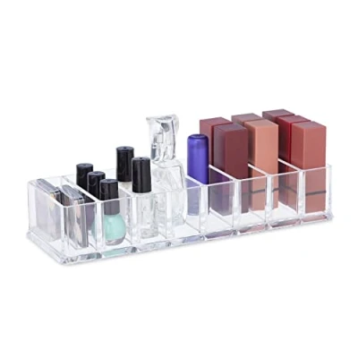 Immagine di Relaxdays Organizer per Makeup, 8 Scomparti, Smalti e Lipstick, Portaoggetti da Scrivania, HLP 5x25,5x9 cm, Trasparente