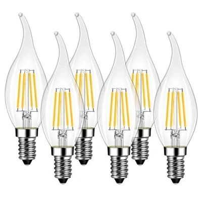 Immagine di LVWIT Lampadine LED E14 Luce Calda 2700K, Lampadina 4W Equivalenti a 40W, 470LM, Filamento Fiamma Stile Vintage Retrò, Risparmio Energetico, Non Dimmerabile, Pacco da 6 Unità