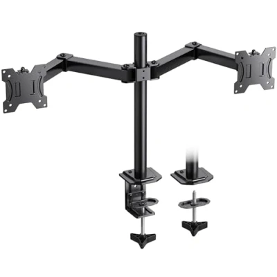 Immagine di HUANUO Supporto Doppio Monitor per Schermi VESA 75x75/100x100 da 13 27 Pollici, Braccio ad Altezza Regolabile con 2 Metodi di Installazione