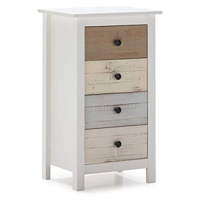 Immagine di VS Venta stock Cassettiera Magda Bianco con 4 cassetti di Diversi Colori, Realizzato in Pino Massiccio