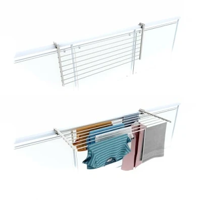 Immagine di foxydry Stendino da Balcone Ribaltabile, Stendibiancheria Ringhiera Esterno Resistente in Acciaio inox e alluminio Duo, per terrazzi, balconi ringhiere (Bianco, 102 cm)