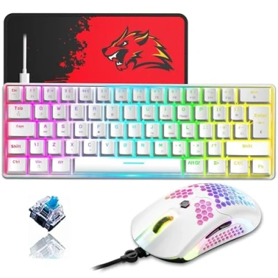 Immagine di ZIYOU LANG UK 60% Compact RGB Cablata Gioco Kit Di Tastiere E Mouse Per Gamers Tastiera 12000DPI Favo Trasparente Switch 62 Tasti Detachable USB C Cable Mac Laptop